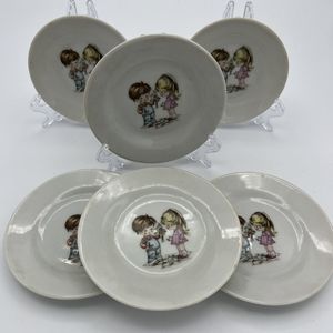 Grantcrest 1950’s Vintage 6 Tea Plates Little Boy And Girl Flowers Made In Japan